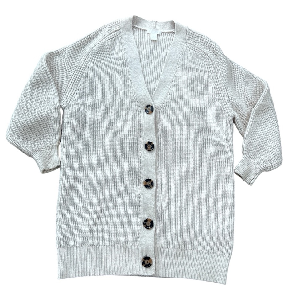 H&M Crème Thick Chunky Knit Button Down Duster Cardigan